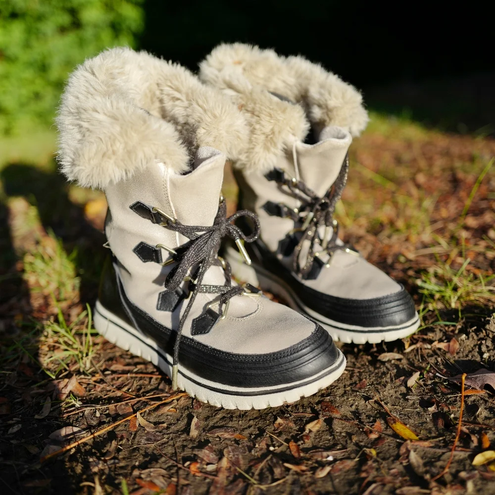 Sorel Women's Winter Fur-Trim Snow Boot in Cream and Black